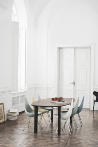 Fritz Hansen Analog Table and Drop Chair Side View - W.Atelier